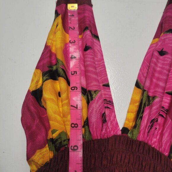 Halter Colorful Dress Summer Halter Dress in Pink Orange and Maroon Floral Print - Picture 7 of 15